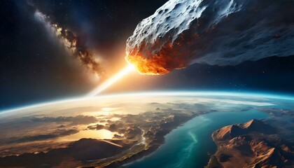 Obraz premium Asteroide cae sobre la tierra, extinción dinosaurios, tierra