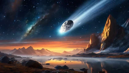 Fotobehang Asteroide cae sobre la tierra, extinción dinosaurios, tierra © DGF