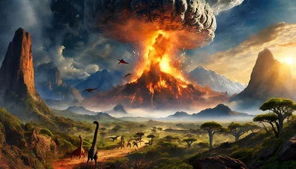 Wandcirkels plexiglas Explosión asteroide extinción dinosaurios tierra © DGF