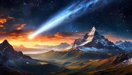 Fotobehang Cometa, asteroide cae, extinción dinosaurios, tierra © DGF