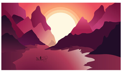 sunset landscapes vector
