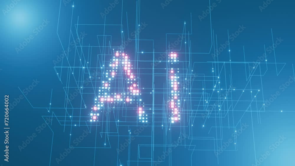 Poster ai blinks against the background of the neural network. artificial intelligence concept.