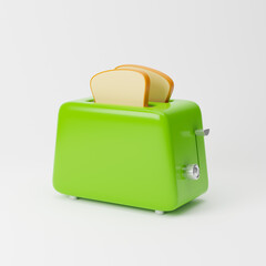 Toaster with bread slices isolated over white background. 3D rendering.