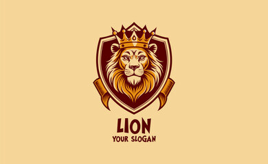 Colorful Lion Head Mascot, Vintage Logo Vector Icon