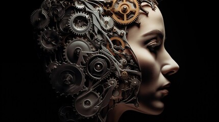 Portrait of a Woman with Gears for Brain