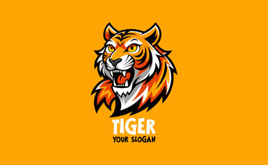 Tiger Mascot Logo, Wild Cat Head Vector Illustration Emblem Design on White Background - Powerful Tiger Logo Art for Branding and Sports Teams