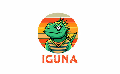 Vintage colorful Iguana, Hand-Drawn Logo Template and Illustration