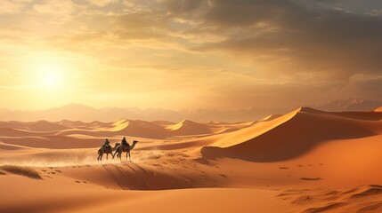 Fototapeta na wymiar Kamele in Wüstenlandschaft
