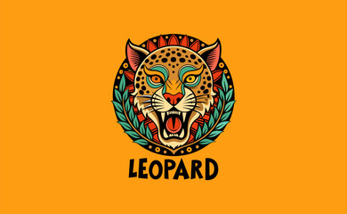 Vintage Leopard Logo, Jaguar Head, Isolated Face, Panther & Predatory Wildcat in Retro Style