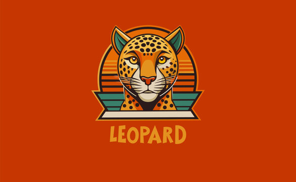 VINTAGE leopard LOGO, Jaguar head logo, isolated jaguar face, Panther, predatory wildcat, Predatory animal in vintage style, Emblem or logo template, Hand drawn vector retro illustration. 