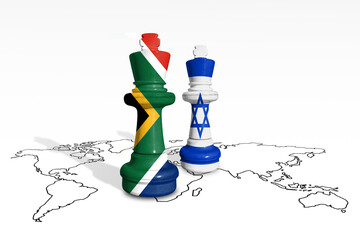 Chess made from Israel and South Africa Republic on a world map.
