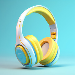headphones, headset in blue and yellow color. sound and audio device. gadget.