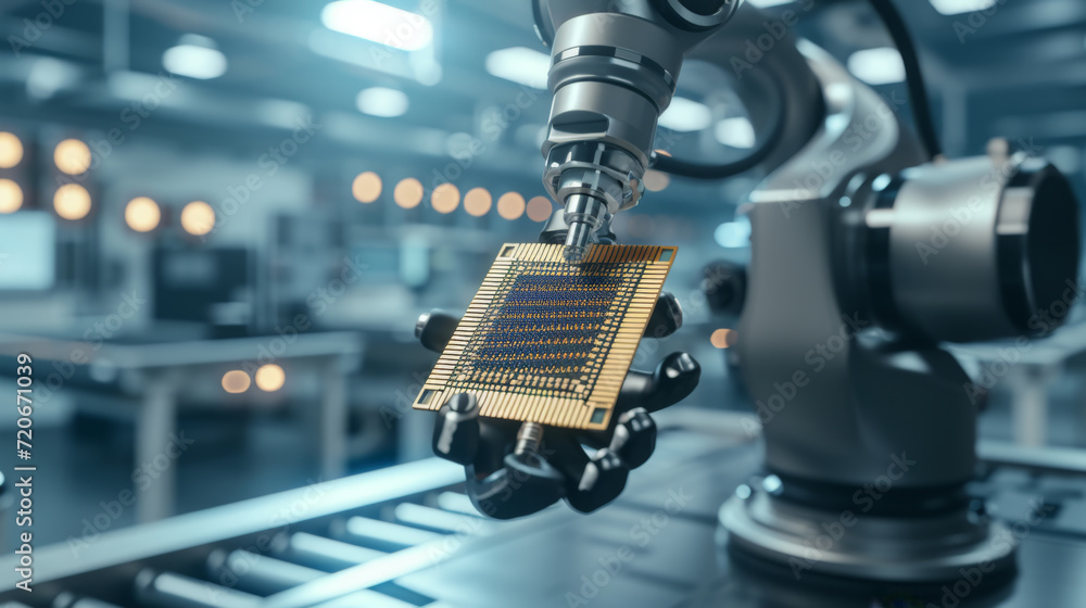 Poster robotic arm is seen installing a processor onto a motherboard