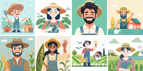 Vector farmer is happy with flat design style