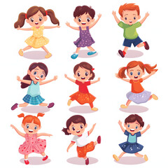 Children doing a dance performance isolated on white background, isometry, png
