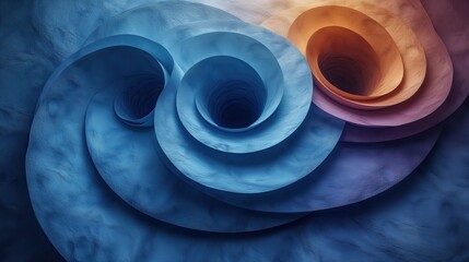 Espirales de colores pintadas en un muro, arte abstracto, fondo de pantalla o mural, paleta de colores vivos, predomina el azul, toques arcoíris, ciclos, energía, vitalidad, concepto, cartel, crayones - obrazy, fototapety, plakaty