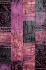 Charcoal, rose, and lilac seamless African pattern, tribal motifs grunge texture on textile background