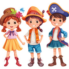 Kids playing dress-up isolated on white background, flat design, png
