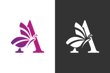 illustration butterfly logo design with letter a concept
