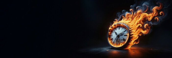 Burning Clock Dial Symbolizing Time's Passage