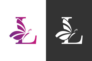 illustration butterfly logo design with letter l concept