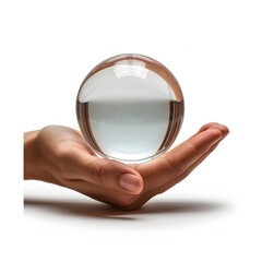 Hand holding a magic crystal ball isolated on white background, minimalism, png

