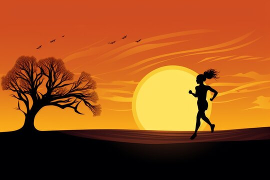 Sunset Sprint: A runner’s silhouette against the backdrop of a fiery sunset, embodying the spirit of endurance