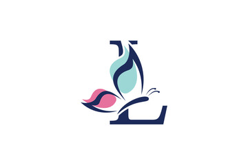 letter l logo design with butterfly illustration logo concept
