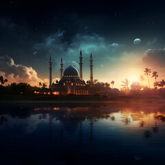 Ramadhan mubarak landscape premium image aspect ration 16:9 generative ai