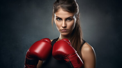 Woman with boxing gloves, dark background