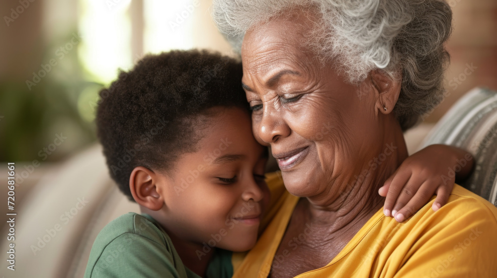 Canvas Prints grandmother is embracing her young grandson with a tender smile