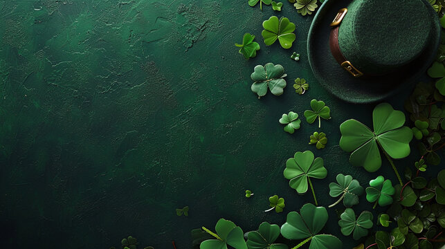 st Patrick background, shamrocks, green hat