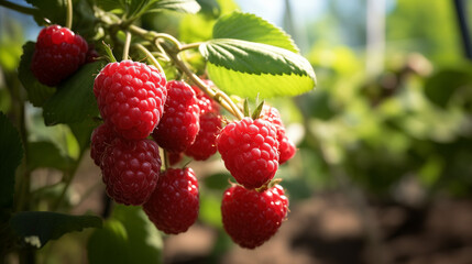 raspberries on a bush