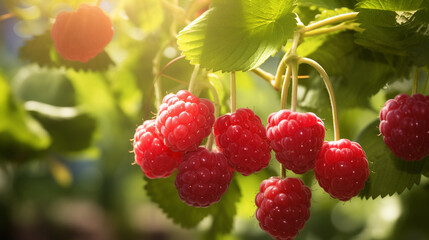 red raspberries on a branch