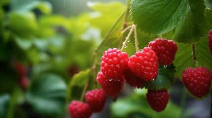 raspberries on the bush