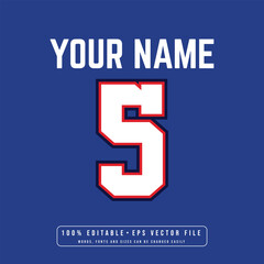 Jersey number, basketball team name, printable text effect, editable vector 5 jersey number	