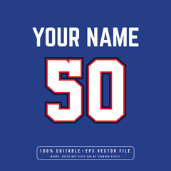 Jersey number, basketball team name, printable text effect, editable vector 50 jersey number	