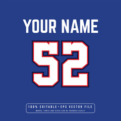 Jersey number, basketball team name, printable text effect, editable vector 52 jersey number	