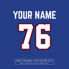 Jersey number, basketball team name, printable text effect, editable vector 76 jersey number	