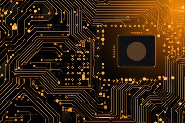Computer technology vector illustration with citrine circuit board background