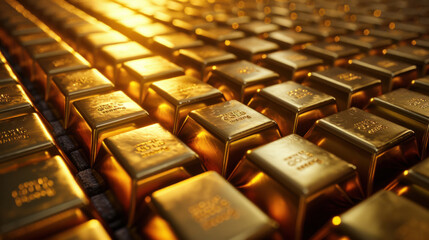 Close-up of gold bars. Concept of finance, business, wealth.