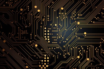 Computer technology vector illustration with gold circuit board background pattern