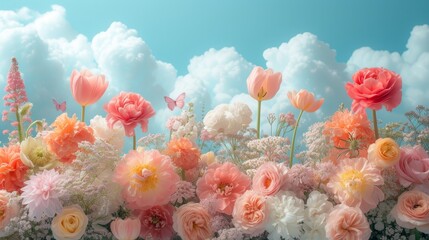 A cluster of vibrant flowers growing in a grassy field.