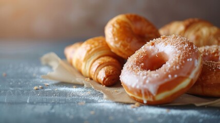 Assorted Breakfast Pastries with Glazed Doughnut