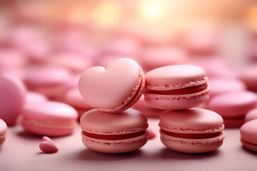 Obraz premium Sweet Bliss: Pink Macarons. Valentine's Day sweets. Pink macaroons heart shaped