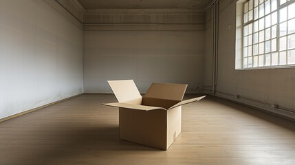 Open Empty Cardboard Box in Sunlit Room