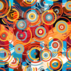 Colourful abstract circles with wavy background. Seamless pattern.