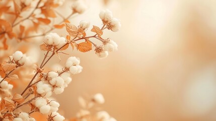 Minimalistic composition of dried flowers on blurred beige background with copy space.