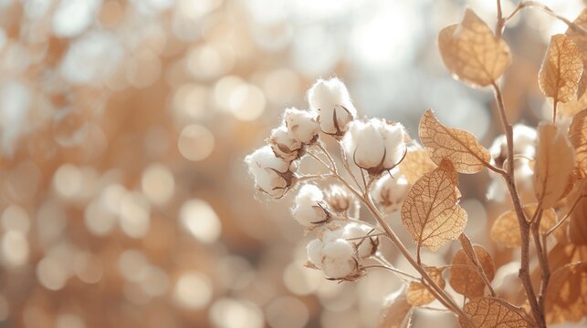 Minimalistic composition of dried flowers on blurred beige background with copy space.
