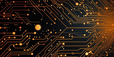 Computer technology vector illustration with orange circuit board background pattern 